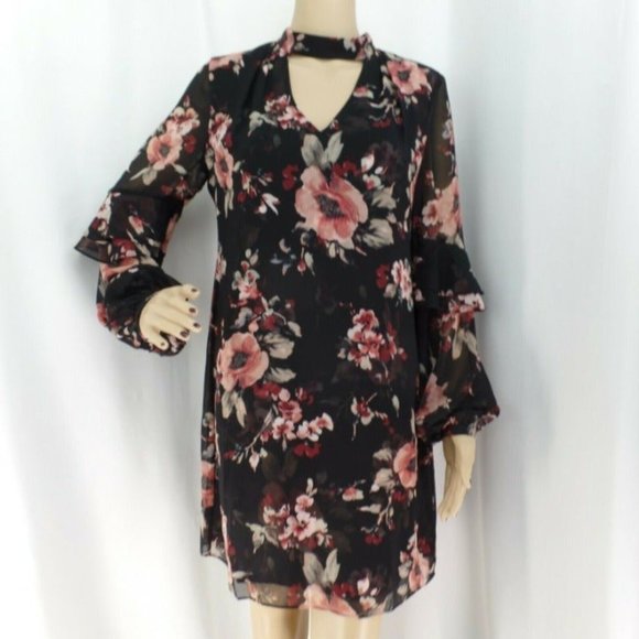 "WHITE HOUSE BLACK MARKET" LONG SLEEVE FLORAL CHOKER SHIFT DRESS SIZE: SP NWT - Picture 3 of 10